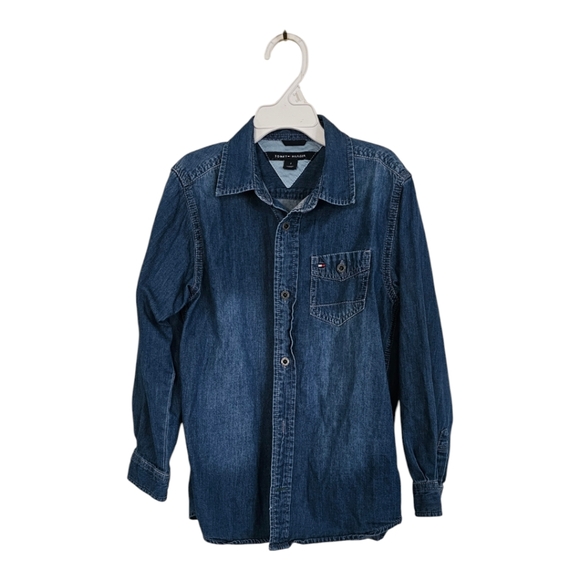 Tommy Hilfiger. Boy's Long Sleeve Denim Button Down Shirt. Blue. Size 7. - Picture 3 of 6